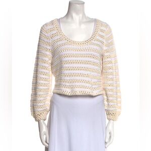 Apiece Apart White Cream Crochet Open Knit Crop Scoop Neck Sweater Top Size XS